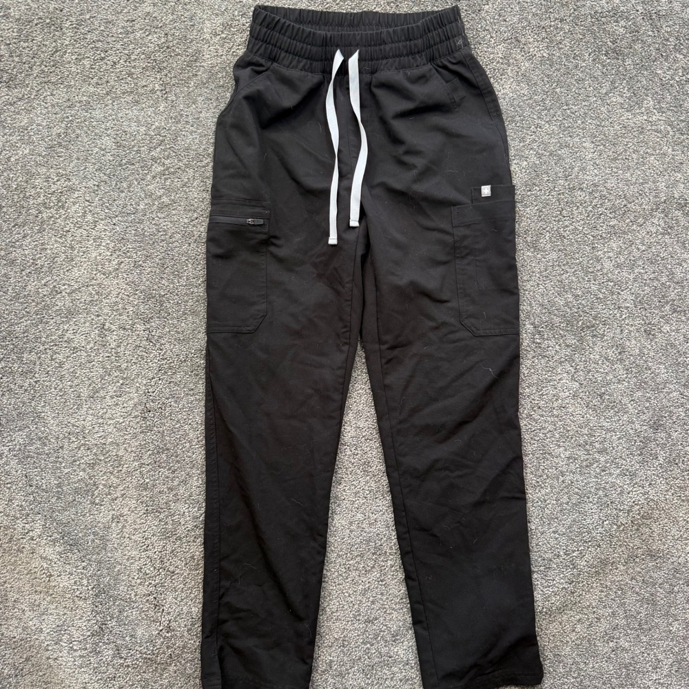 FIGS Casma Cargo Scrub Pants Black W20SW2031P Women Small Regular Elastic Waist